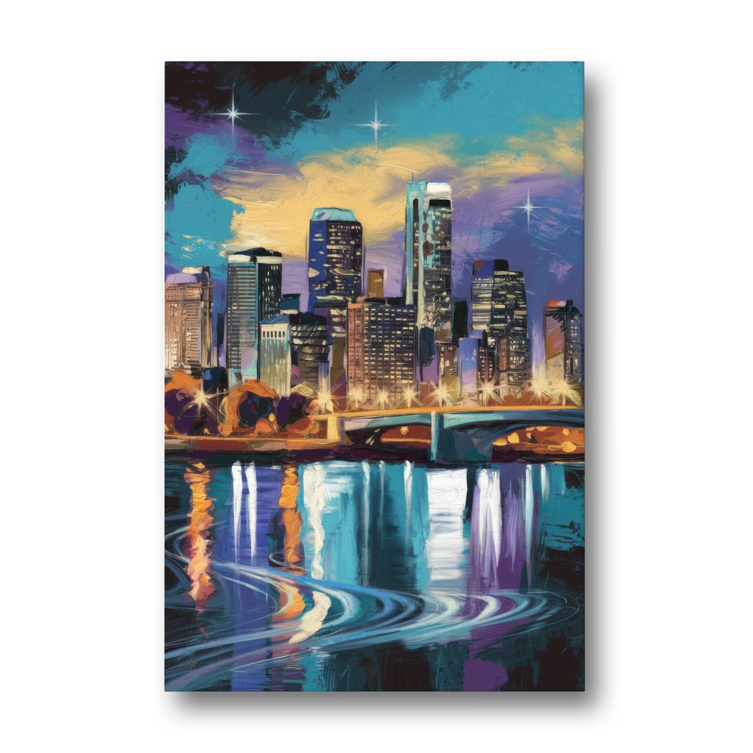 Minneapolis Urban Skyline Reflection - Canvas Wall Art - Front