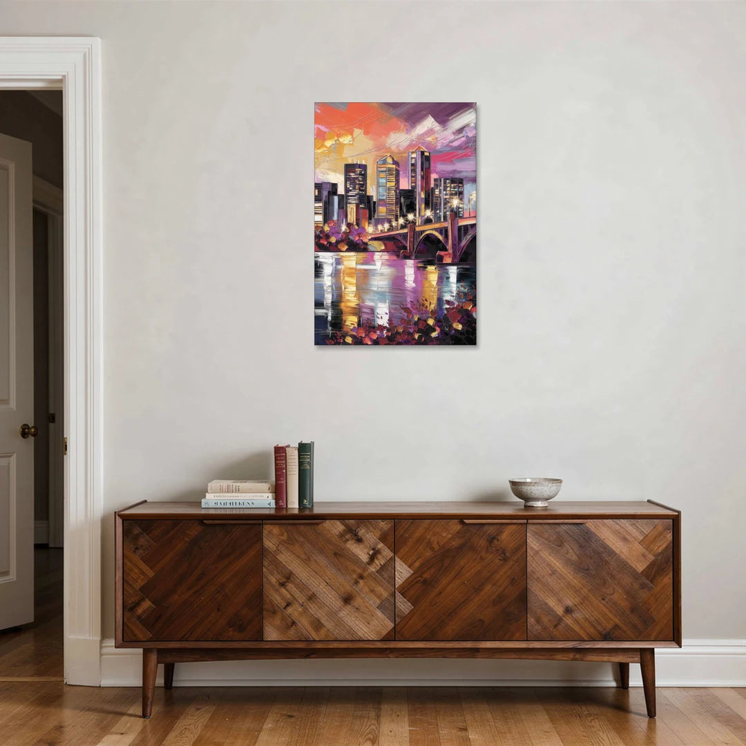 Minneapolis Vibrant City Lights - Canvas Wall Art - Coffee Table - 24x36