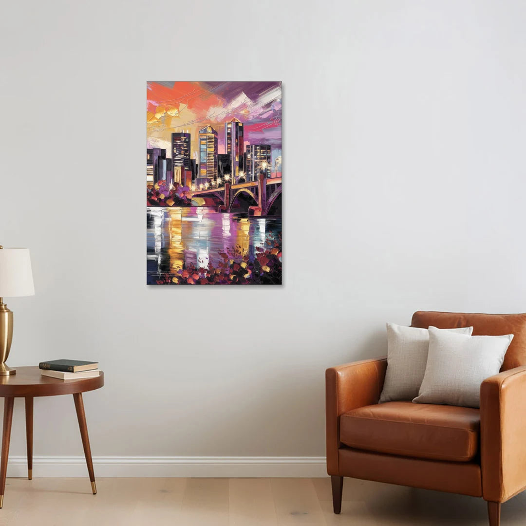 Minneapolis Vibrant City Lights - Canvas Wall Art - Sofa - 24x36