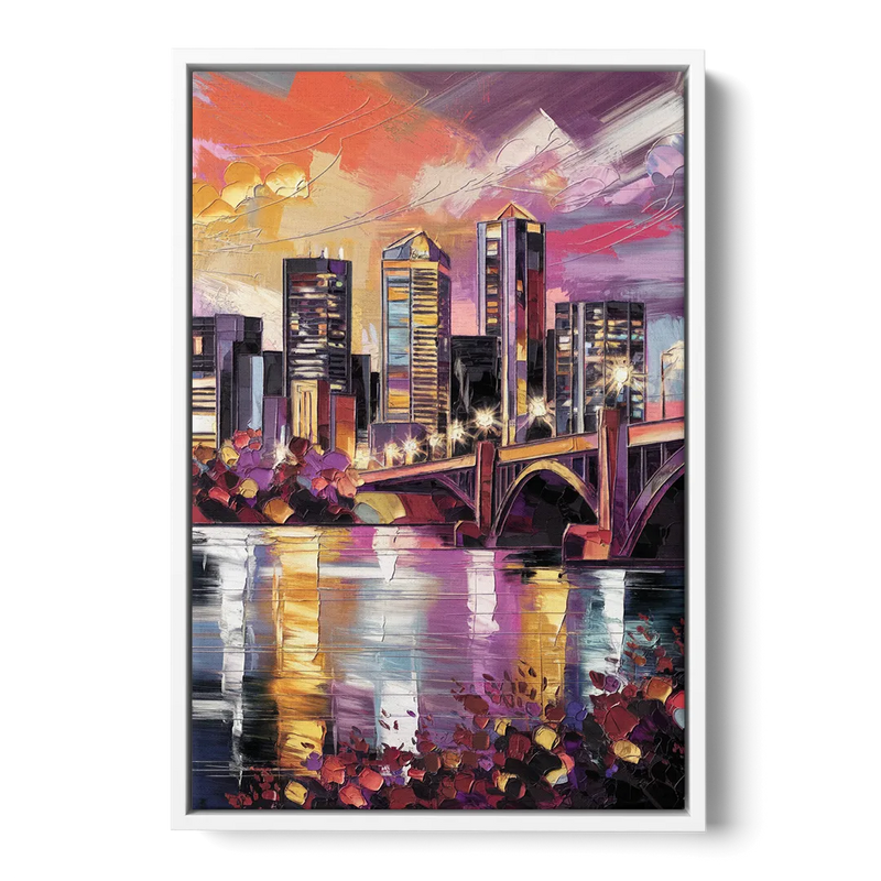 Minneapolis Vibrant City Lights Front - White Canvas Wall Art
