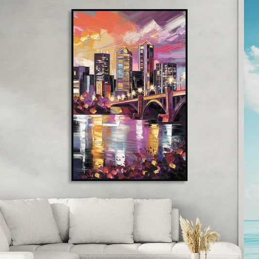 Minneapolis Vibrant City Lights Living Room - Black Canvas Wall Art