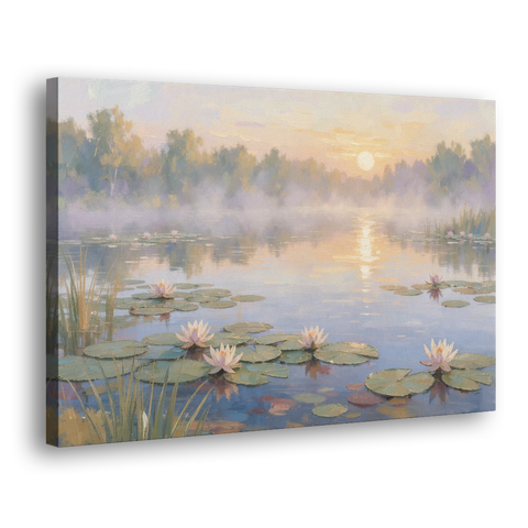 Misty Lily Pond at Sunrise for the Bedroom - Canvas Wall Art