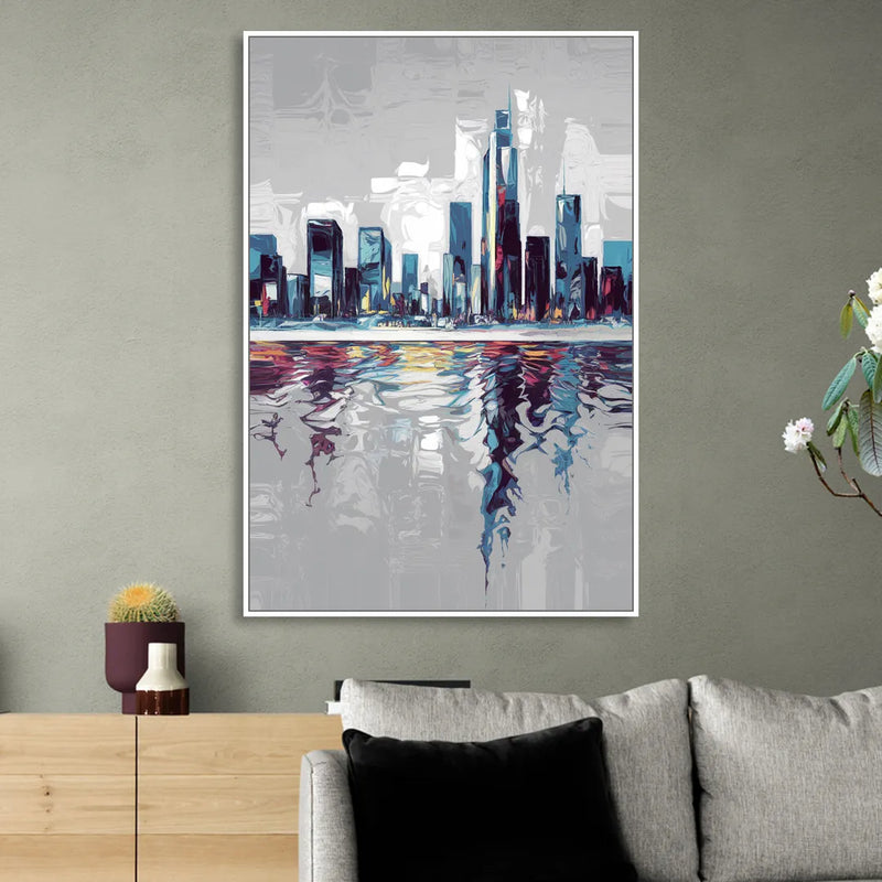 Mobile Abstract Cityscape Sitting Room - White Canvas Wall Art
