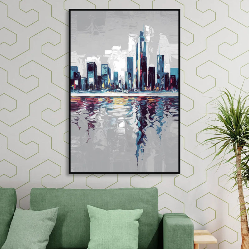 Mobile Abstract Cityscape Sitting Room - Black Canvas Wall Art