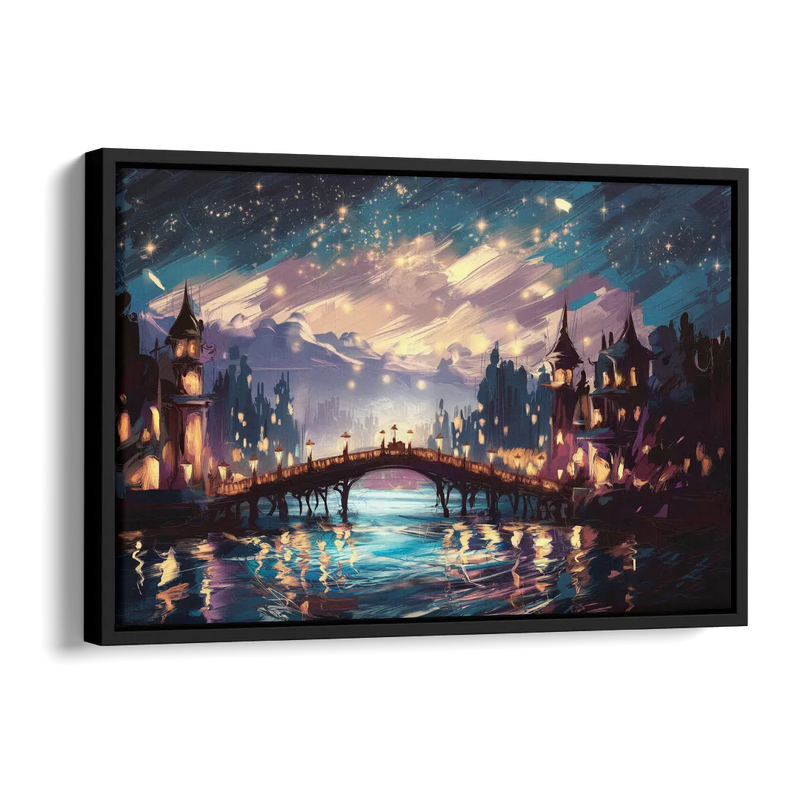 Mobile Nightscape Glow Side - Black Canvas Wall Art