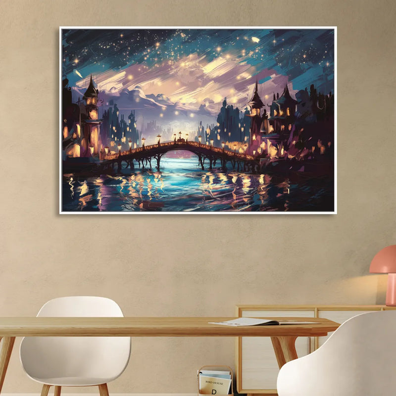 Mobile Nightscape Glow Living Room - White Canvas Wall Art