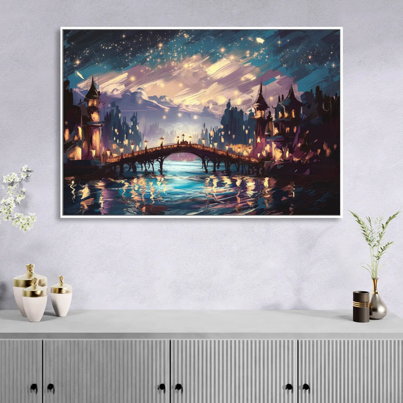 Mobile Nightscape Glow Sitting Room - White Canvas Wall Art