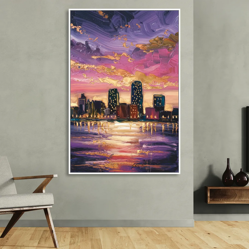 Mobile Skyline Sunset Sitting Room - White Canvas Wall Art