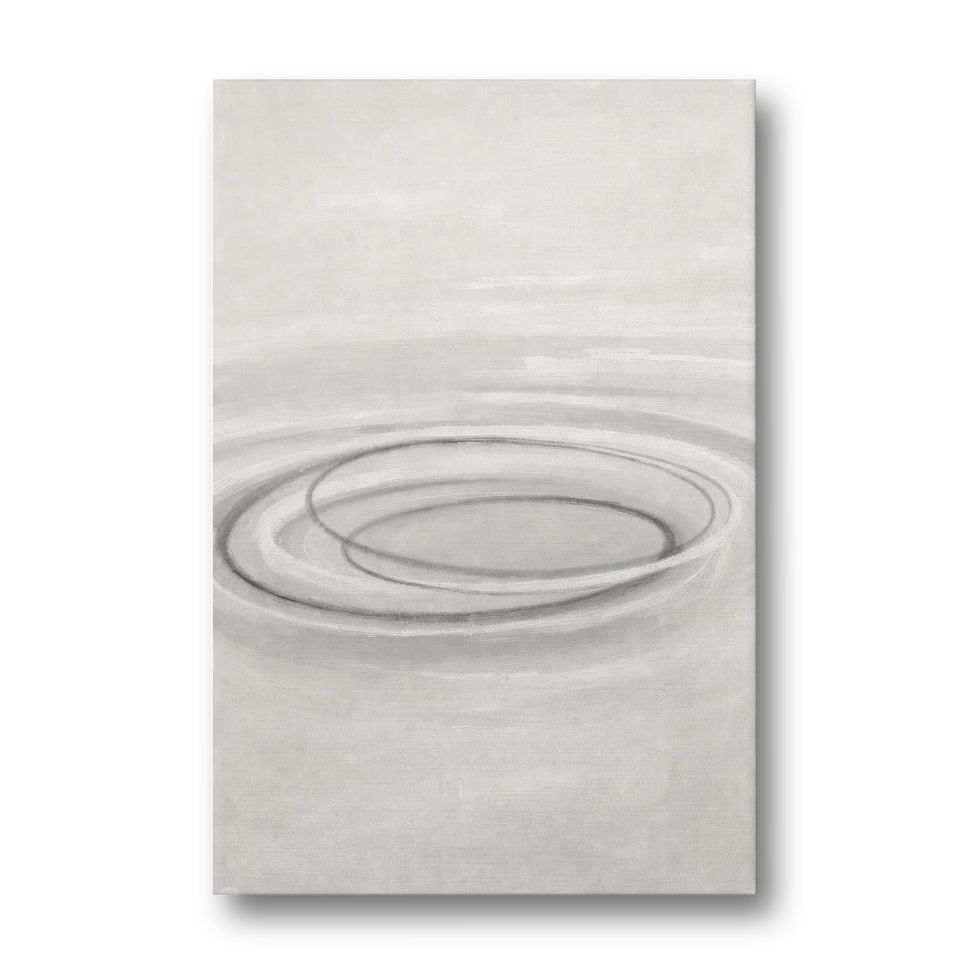 Modern Black White and Grey Abstract Ripple Rings - Canvas Wall Art - Front