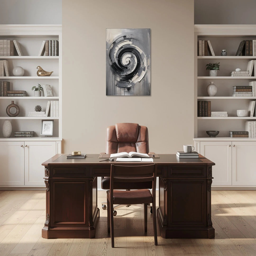 Modern Black and White Inward Spiral - Canvas Wall Art - Office - 24x36