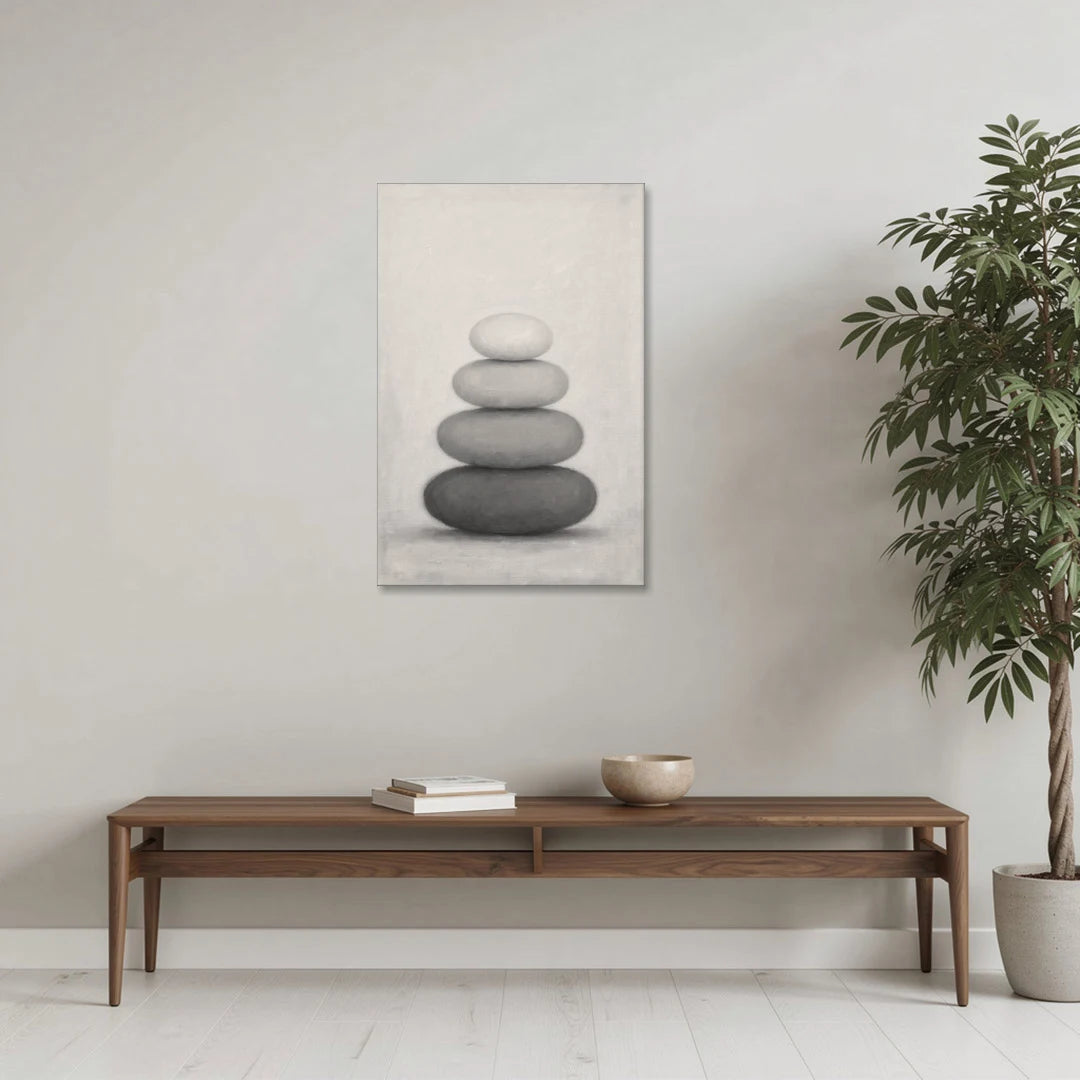 Monochrome Abstract Painting of Stacked Ovals - Canvas Wall Art - Coffee Table - 24x36