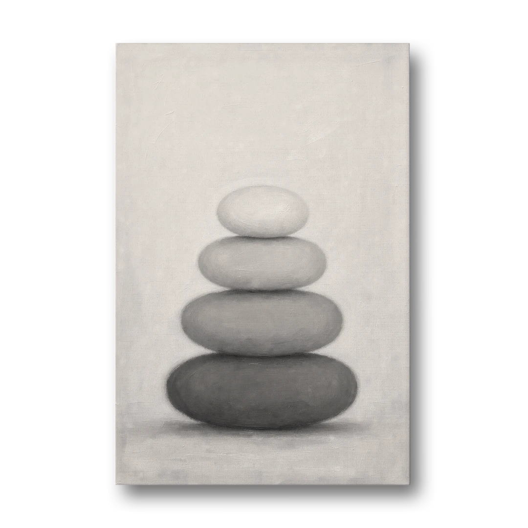 Monochrome Abstract Painting of Stacked Ovals - Canvas Wall Art - Front