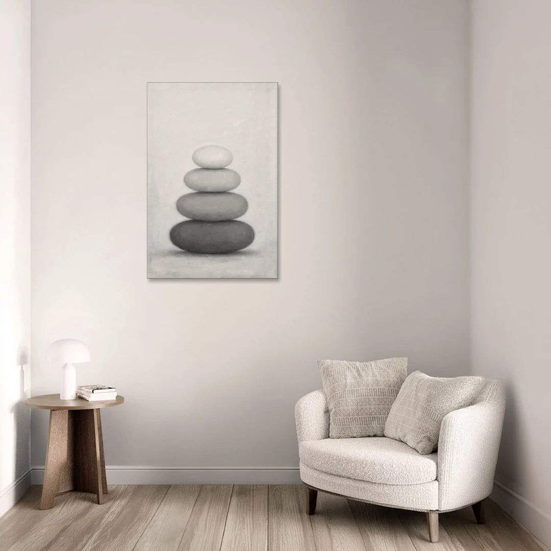 Monochrome Abstract Painting of Stacked Ovals - Canvas Wall Art - Sofa - 24x36