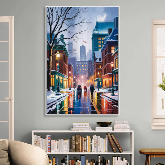 Montreal City in Winter Living Room - White Canvas Wall Art