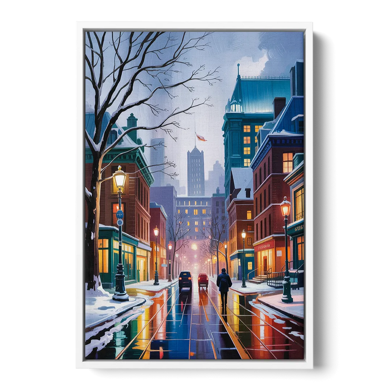 Montreal City in Winter Front - White Canvas Wall Art