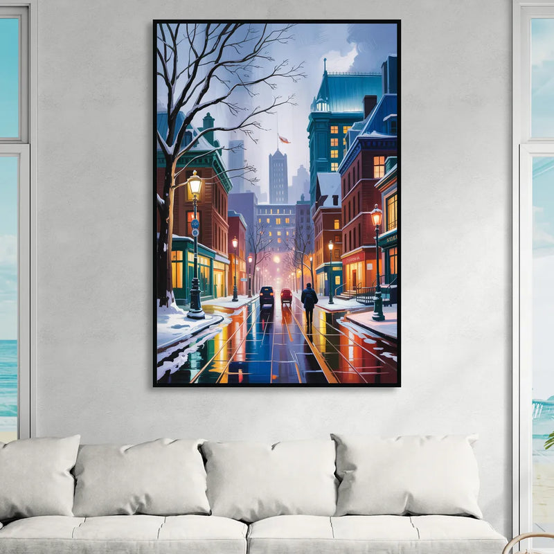 Montreal City in Winter Sitting Room - Black Canvas Wall Art
