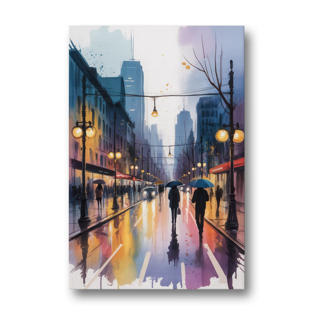 Montreal Evening Street Lights - Canvas Wall Art - Front