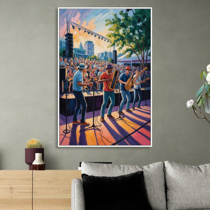 Montreal Jazz Festival Scene Living Room - White Canvas Wall Art