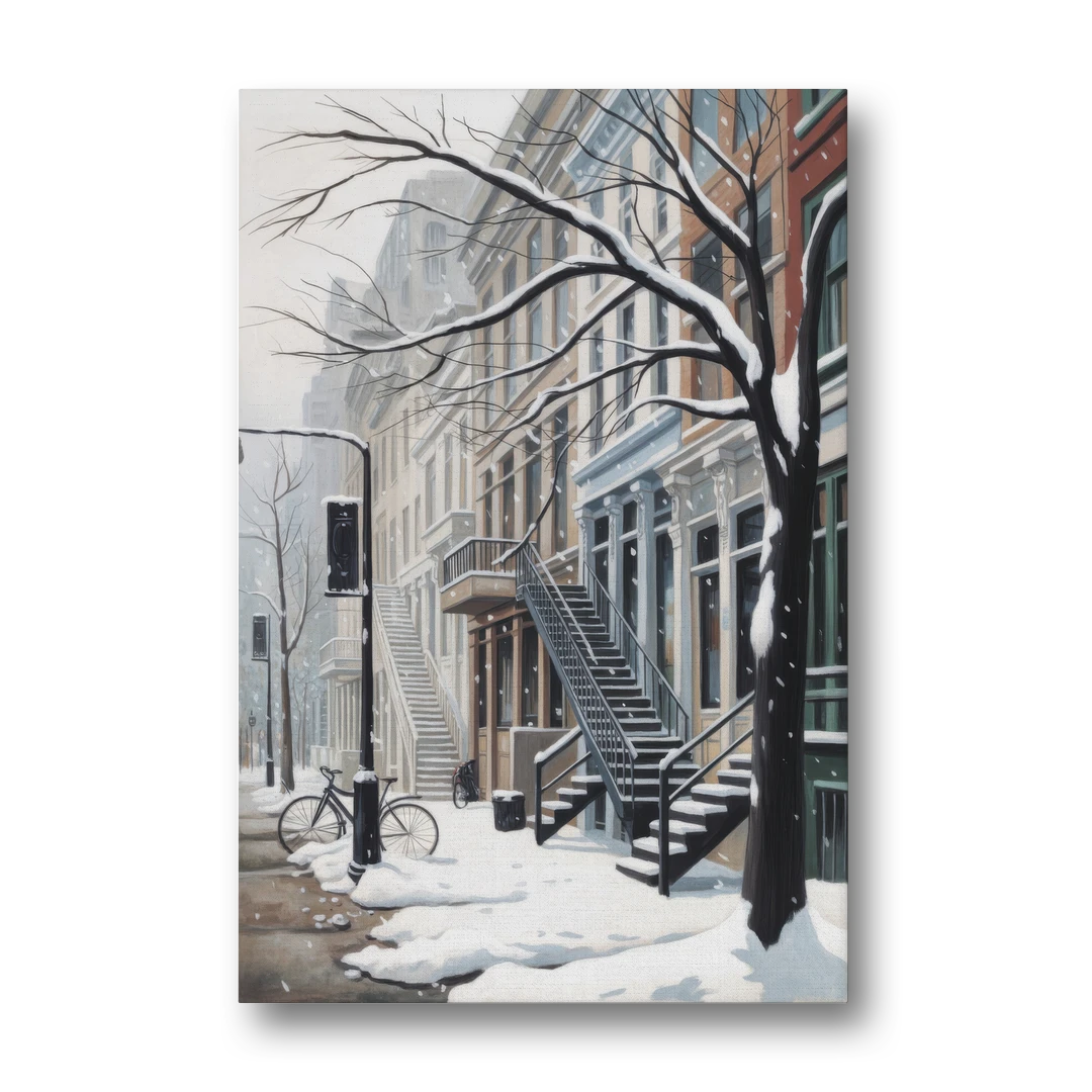 Montreal Snowy Streets - Canvas Wall Art - Front