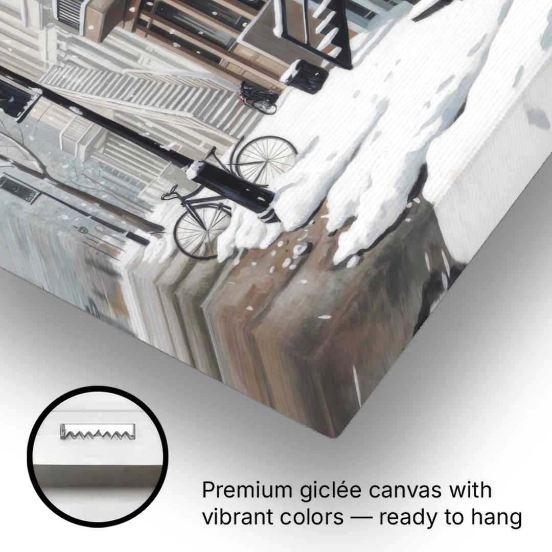 Montreal Snowy Streets - Canvas Wall Art - Gallery Wrap Corner
