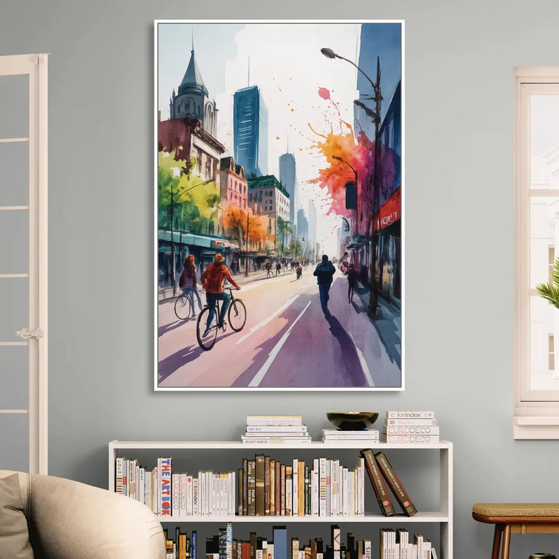 Montreal Street Life Living Room - White Canvas Wall Art
