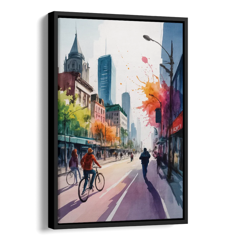 Montreal Street Life Side - Black Canvas Wall Art