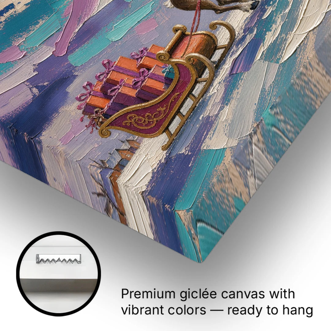 Moonlit Reindeer Sleigh Run - Canvas Wall Art - Gallery Wrap Corner