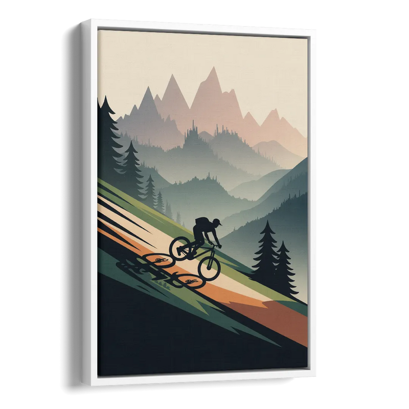Mountain Biking Trails Side - White Canvas Wall Art