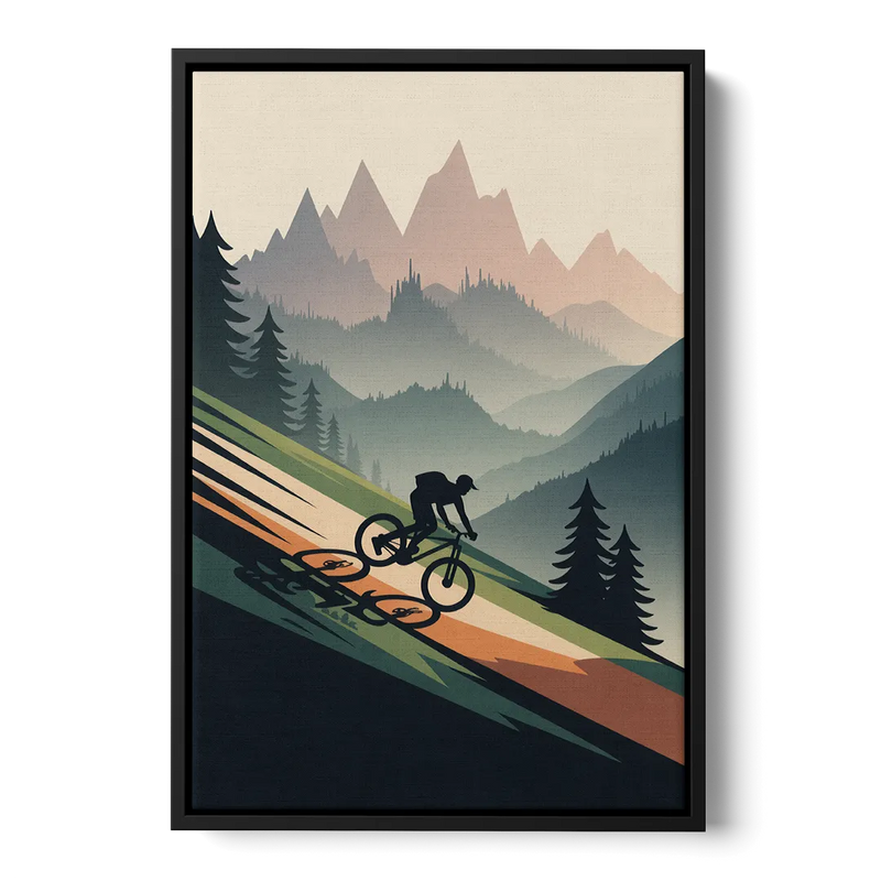 Mountain Biking Trails Front - Black Canvas Wall Art