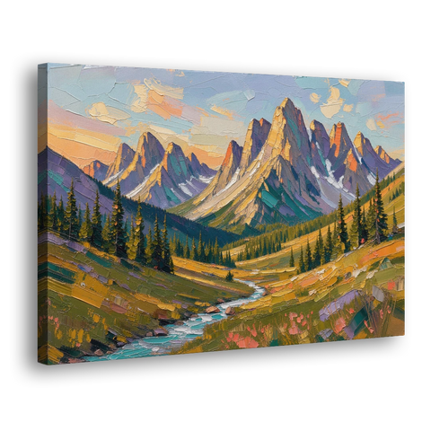 Mountain Landscape Painting of a Late Summer Valley - Canvas Wall Art