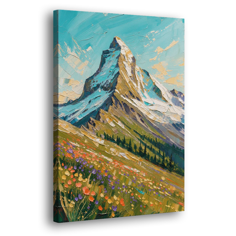 Mountain Oil Painting of a Wildflower Summit - Canvas Wall Art