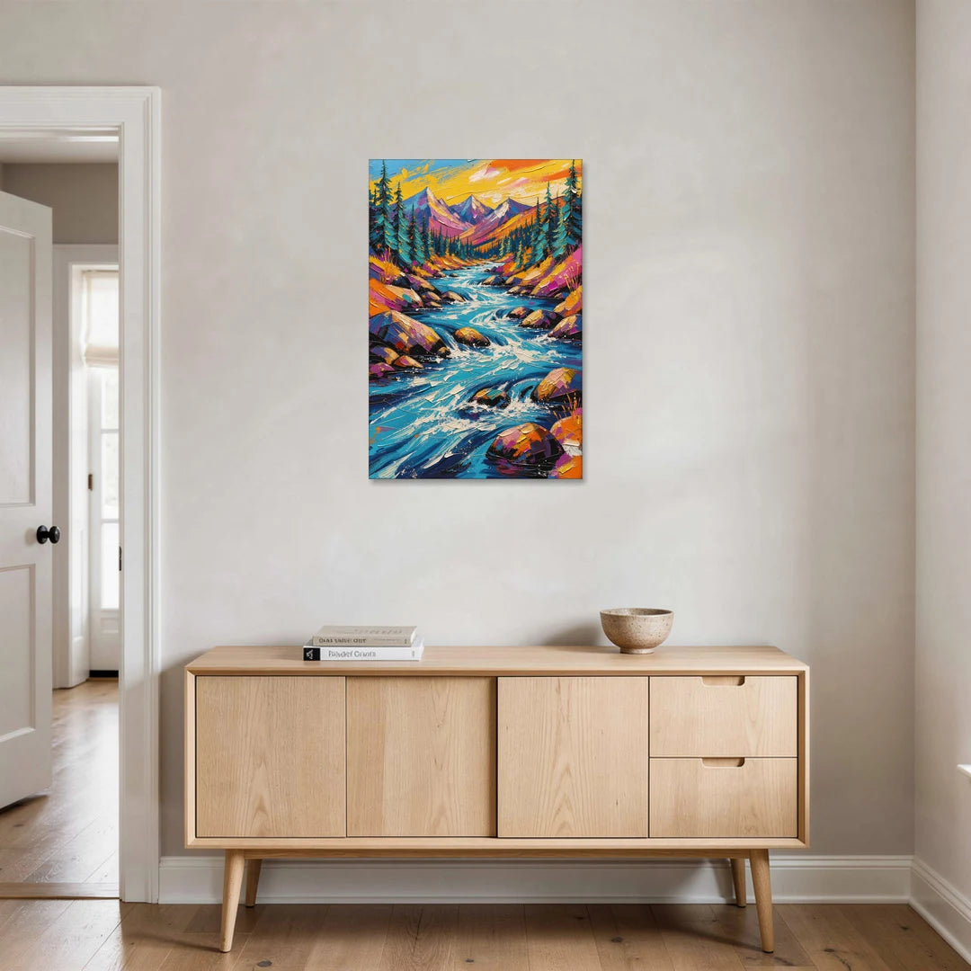 Mountain River Painting in Electric Blue - Canvas Wall Art - Coffee Table - 24x36