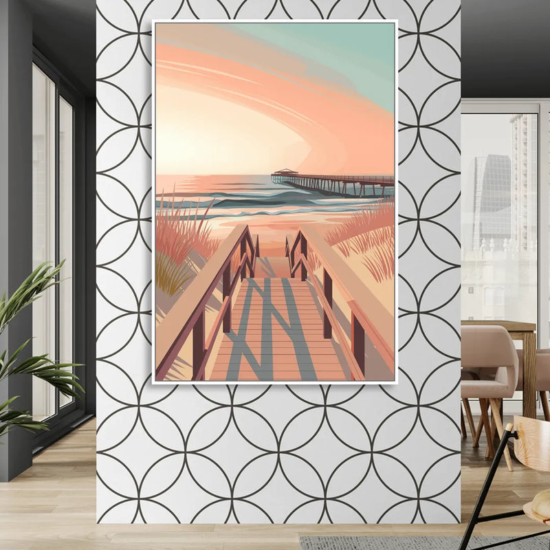 Myrtle Beach Boardwalk Views Sitting Room - White Canvas Wall Art