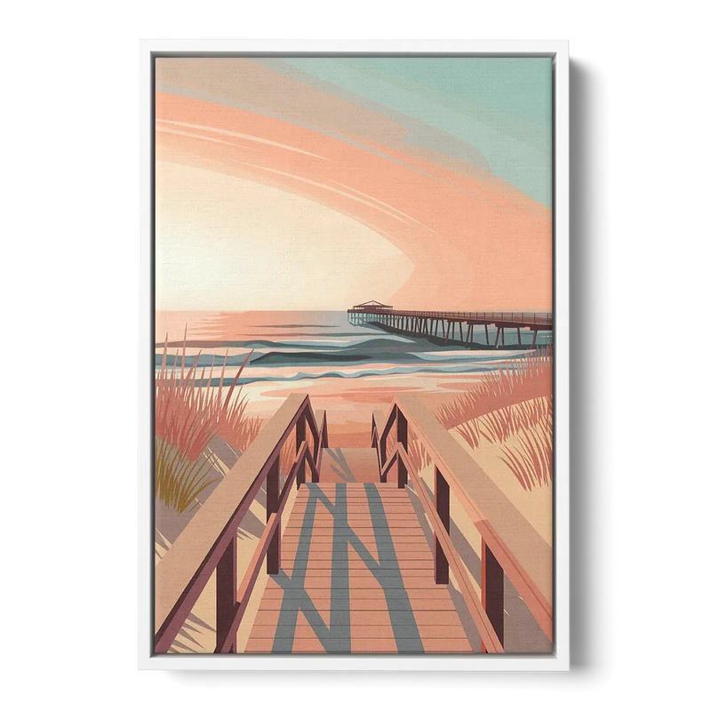 Myrtle Beach Boardwalk Views Front - White Canvas Wall Art