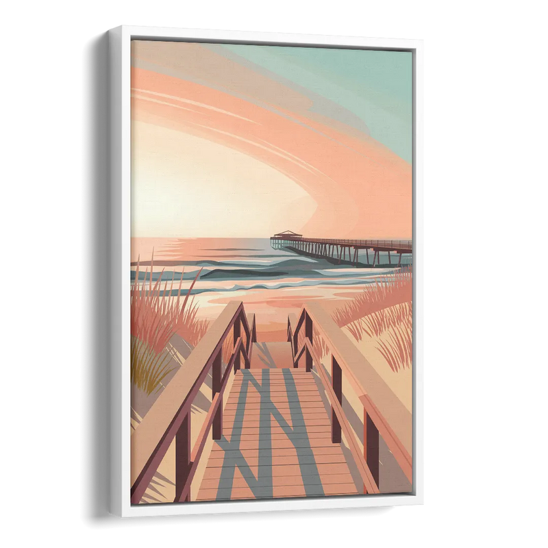 Myrtle Beach Boardwalk Views Side - White Canvas Wall Art