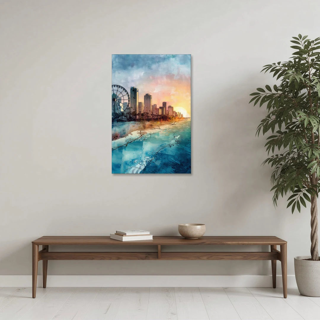 Myrtle Beach Coastal Skyline - Canvas Wall Art - Coffee Table - 24x36