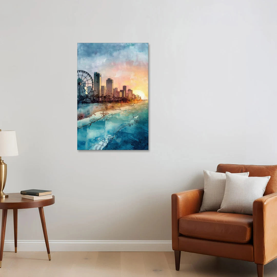 Myrtle Beach Coastal Skyline - Canvas Wall Art - Sofa - 24x36
