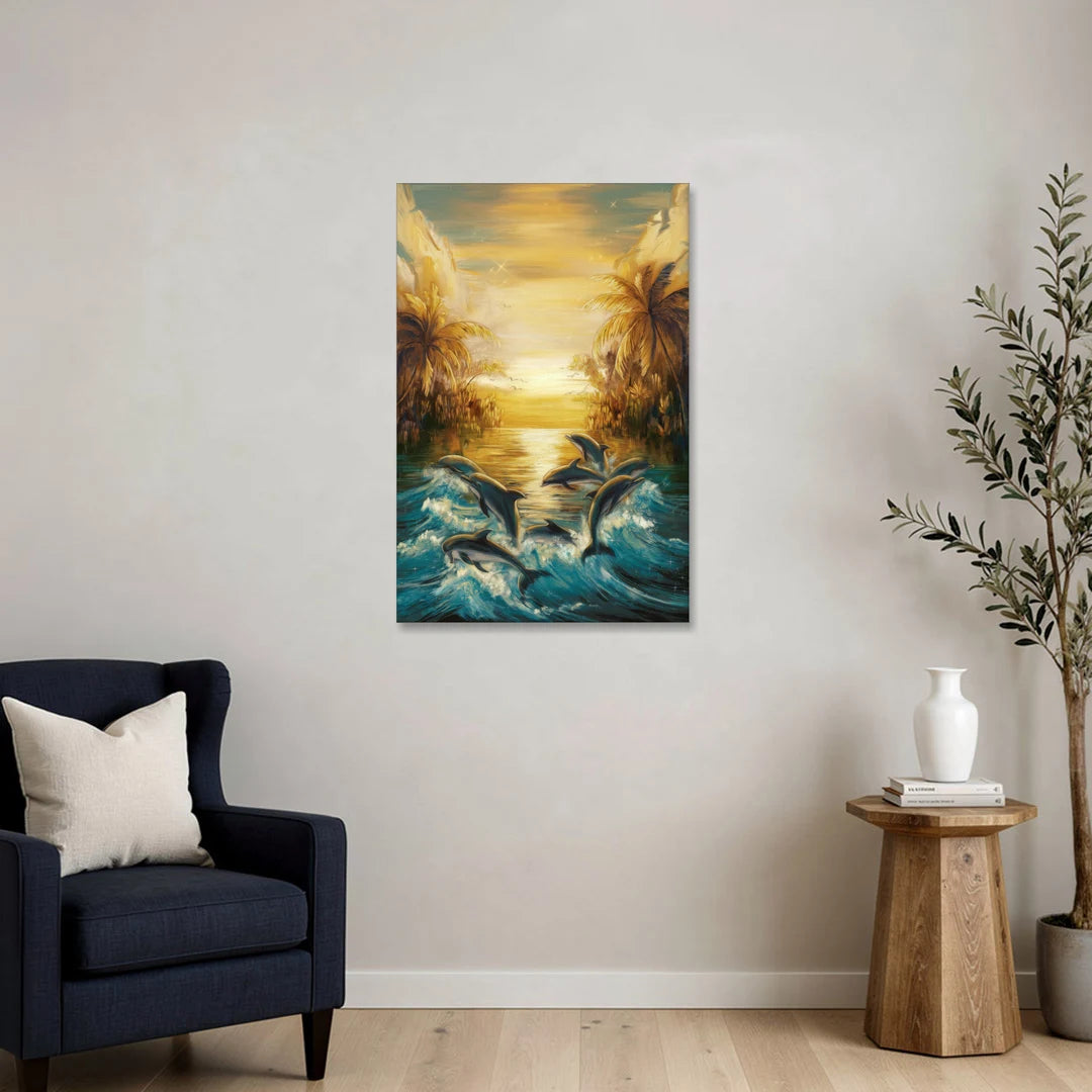 Myrtle Beach Dolphin Horizon - Canvas Wall Art - Sofa - 24x36
