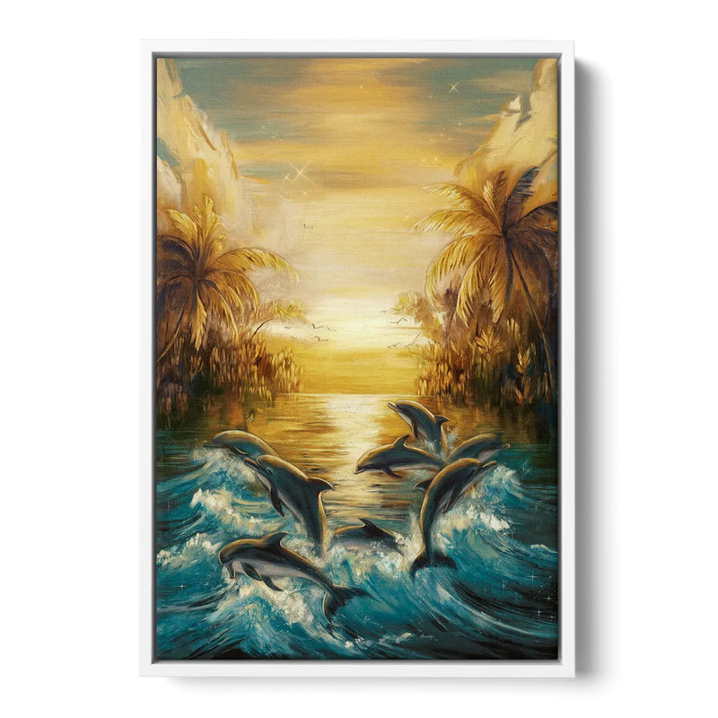 Myrtle Beach Dolphin Horizon Front - White Canvas Wall Art