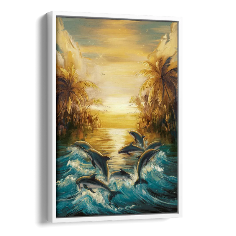 Myrtle Beach Dolphin Horizon Side - White Canvas Wall Art