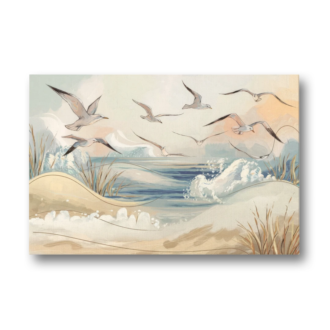 Myrtle Beach Seagulls In Flight - Canvas Wall Art - Front