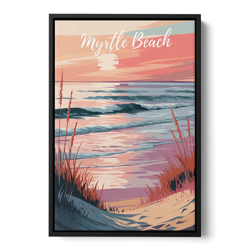 Myrtle Beach Sunset Reflections Front - Black Canvas Wall Art