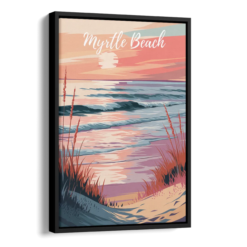 Myrtle Beach Sunset Reflections Side - Black Canvas Wall Art