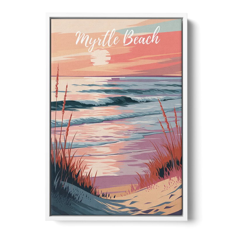 Myrtle Beach Sunset Reflections Front - White Canvas Wall Art
