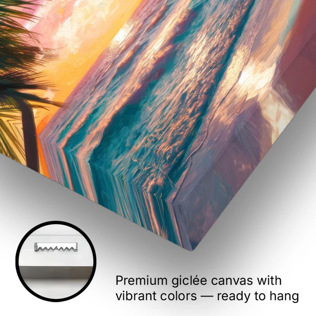 Myrtle Beach Waves And Palms - Canvas Wall Art - Gallery Wrap Corner