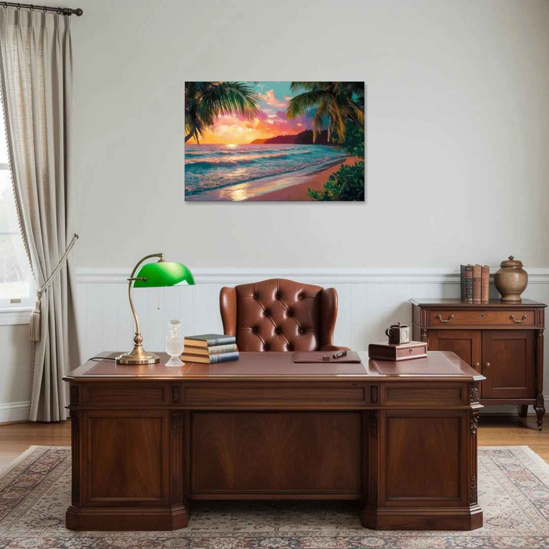 Myrtle Beach Waves And Palms - Canvas Wall Art - Office - 36x24