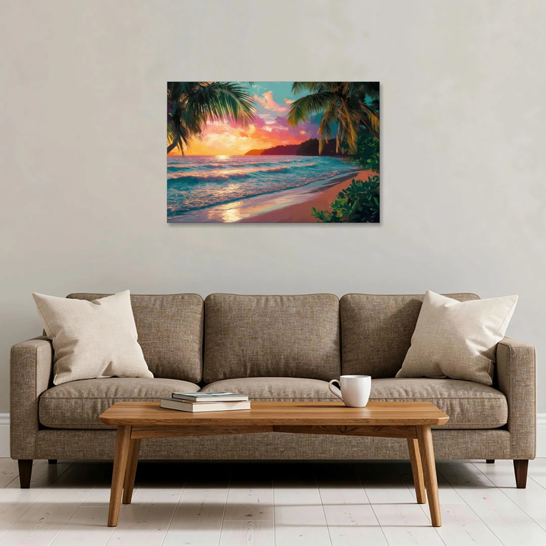 Myrtle Beach Waves And Palms - Canvas Wall Art - Sofa - 36x24