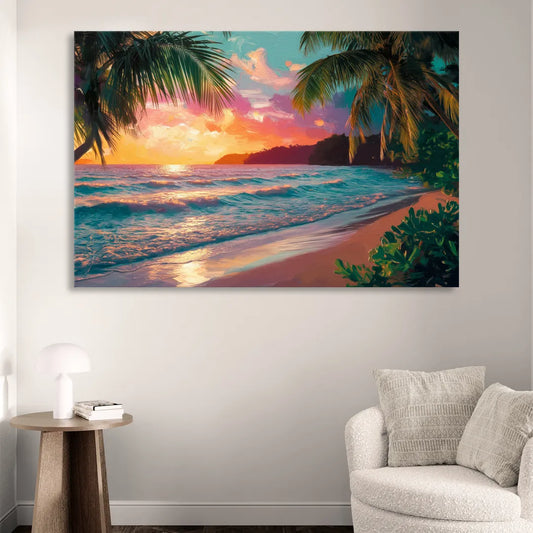 Myrtle Beach Waves And Palms Living Room - Canvas Wall Art
