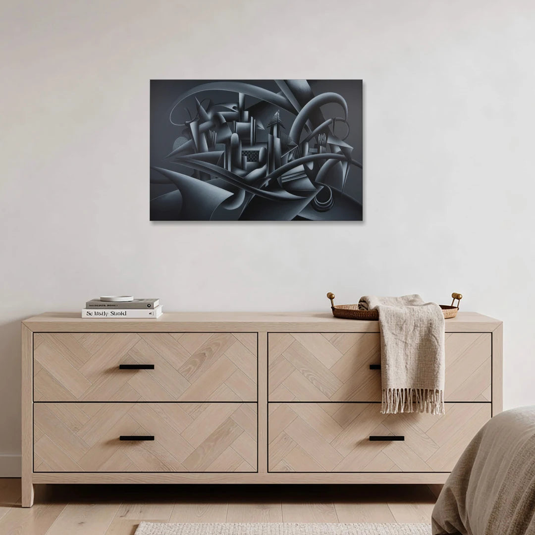 Mysterious Skyline Black Abstract - Canvas Wall Art - Coffee Table - 36x24