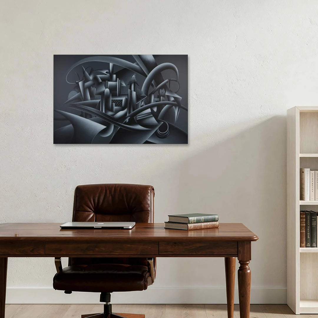 Mysterious Skyline Black Abstract - Canvas Wall Art - Office - 36x24